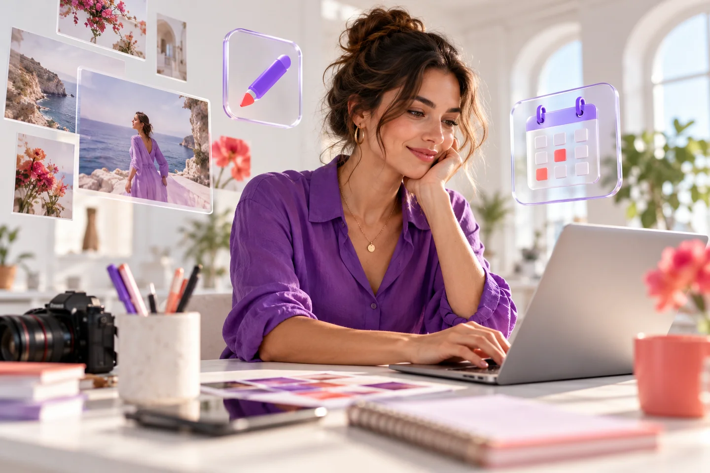 Professional creating content with integrated editorial icons